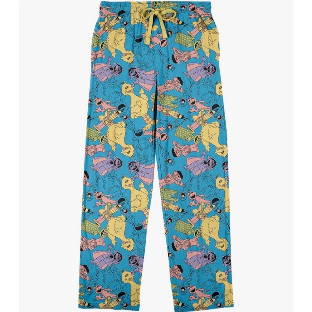 Sesame Street Mens AOP Pastel Character Art Sleep Pajama Pants Pockets Blue NWT